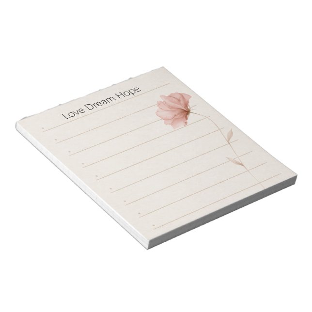 Dröm Kärlek Hopp Anteckningar Rosa Blomma Anteckningsblock (Vinklad)