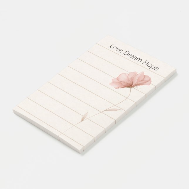 Dröm Kärlek Hopp Anteckningar Rosa Blomma Post-it Block (Vinklad)