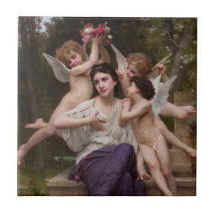 Dröm om vår, Rêve de Printemps av Bouguereau Kakelplatta