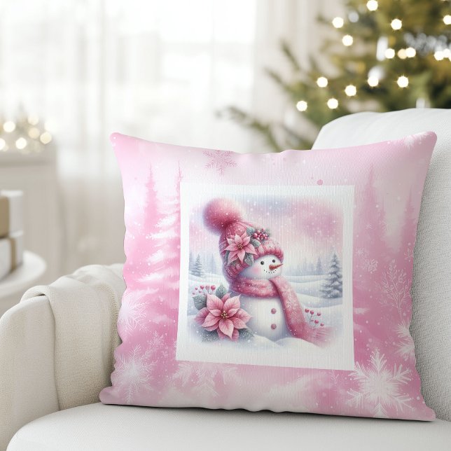 Dröm Rosa Skog Snömannen Pinkmas Barn Kudd Kudde (Dream Pink Forest Snowman Pinkmas Kids Cushion)