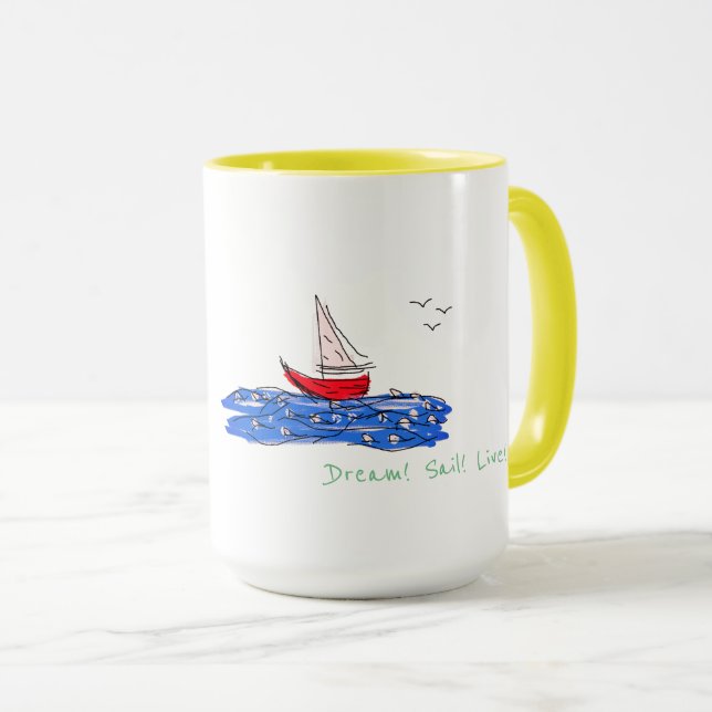 Dröm Segla Levande Sjö Båt Måsar Kaffe Te Mugg (Framsida höger)