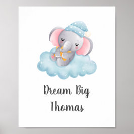 Dröm stort Blå Elefant Baby Pojke Nurseriet Väggko Poster