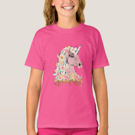 Dröm Stort Blommig Enhörning T Shirt