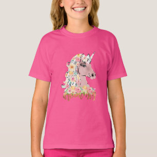 Dröm Stort Blommig Enhörning T Shirt