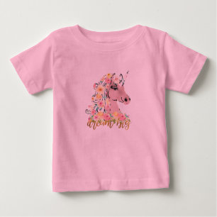 Dröm Stort Blommig Enhörning T Shirt
