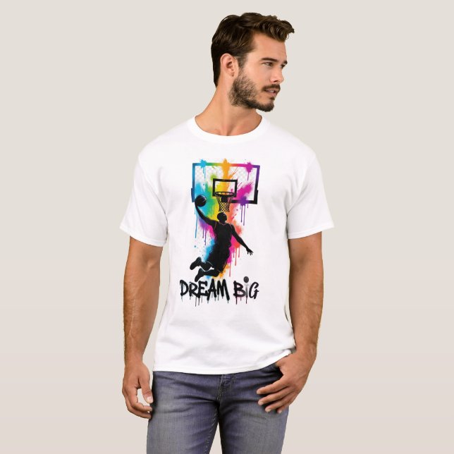 Dröm Stort | Levande Basket Slam Dunk Färg  T Shirt (Hel framsida)