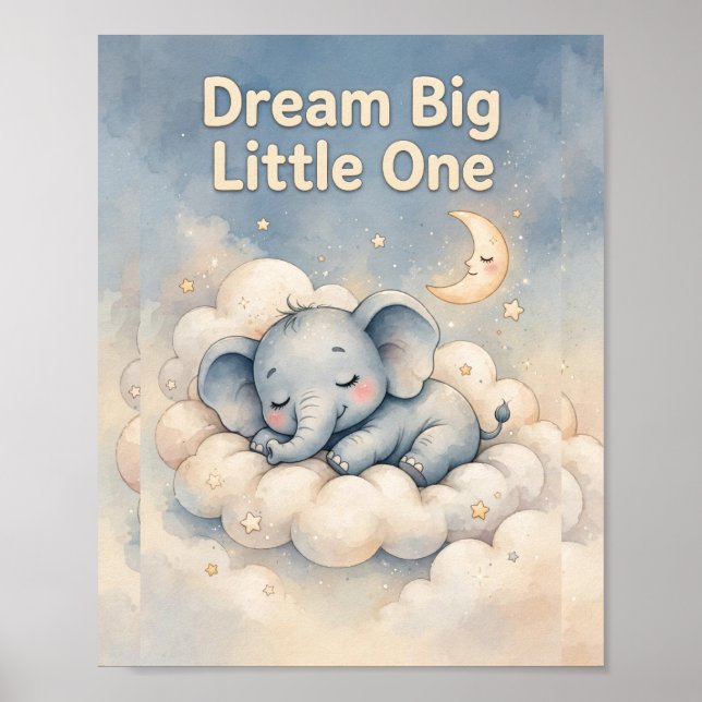 Dröm stort lilla elefantbarnkammarsaffisch poster (Framsidan)