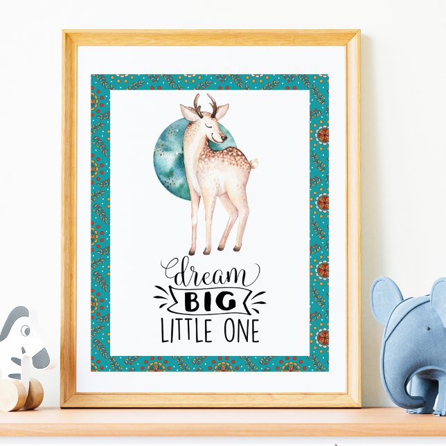 Dröm stort rådjur boho blå kant Nursery Art Poster (Skapare uppladdad)