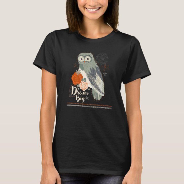 Dröm stort vis ugglfågel blommig folklore broderi t shirt (Framsida)