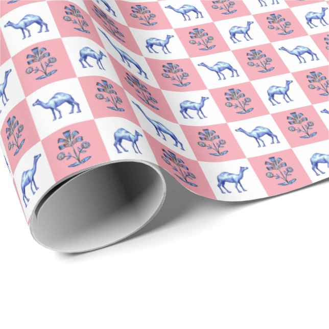 Dromedarer och blocktryck lotusblomma presentpapper (Rullad Hörn)