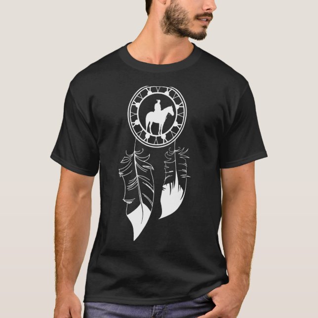 Drömfångare Fjädrar Indisk Häst Ryttare T Shirt (Framsida)