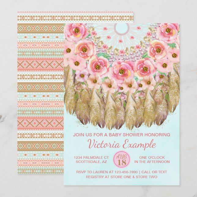 Drömfångare Flicktema Barnkalas Inbjudan (Fram/baksida)
