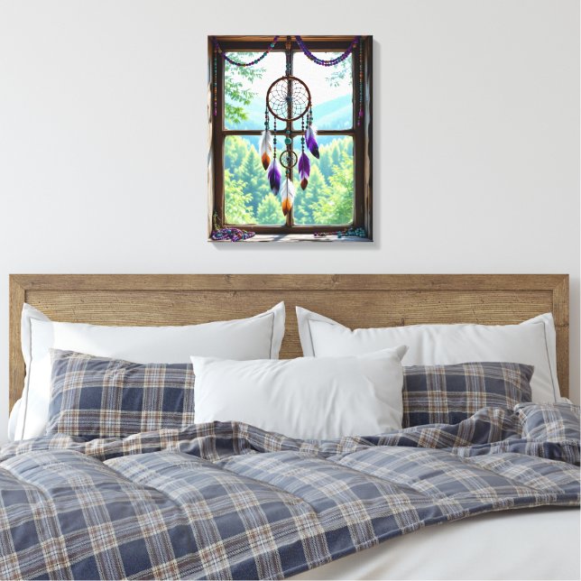 Drömfångare i fönster | Boho konst Canvastryck (Insitu (sovrum))