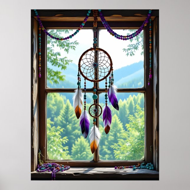 Drömfångare i fönster | Boho konst Poster (Framsidan)
