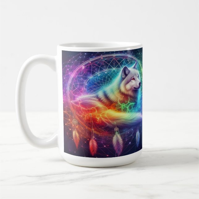 Drömfångare med en mystisk varg  kaffemugg (Vänster)