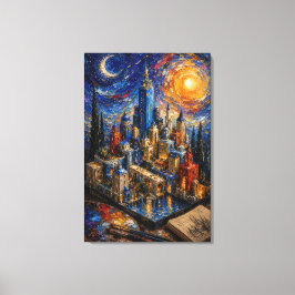 Drömlands Metropolis | Impasto Fantasistäder Canvastryck