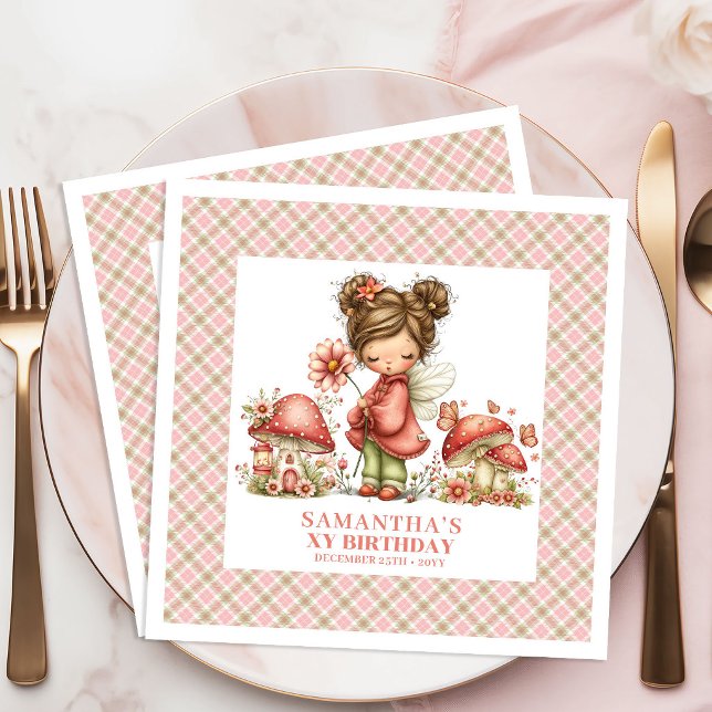 Drömlig Ängsrosa Rosa Rodnad Blommig Födelsedagsfe Pappersservett (Dreamy Fairy Pink Blush Floral Birthday Party Napkins)