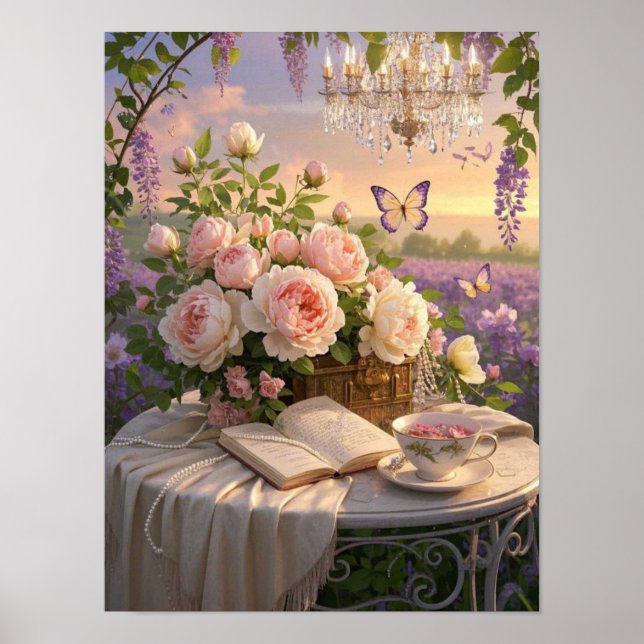 Drömlig, mjukfokus-scene av en lyxig, blomsterprak poster (Framsidan)