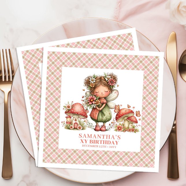 Drömlik Älv Lättsinnig Blommig Födelsedagsfest Ser Pappersservett (Dreamy Fairy Whimsical Floral Birthday Party Napkins)