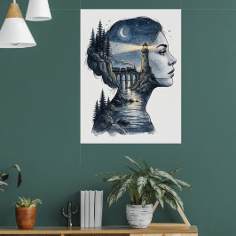 Drömlik fyr i kvinnans sinne – Surrealistisk natt Poster