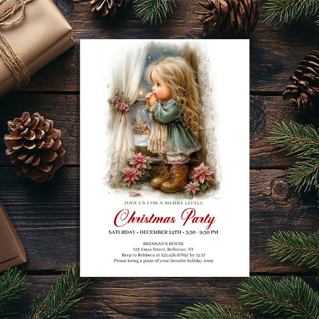 Drömlik julscen Flicka Rustik julinbjudan Inbjudningar (Dreamy Holiday Scene Girl Rustic Christmas Invite

)