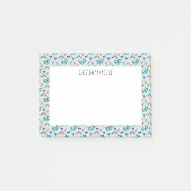 Drömlik katt som flyter i himmelvattenfärgmönster post-it block (Framsida)