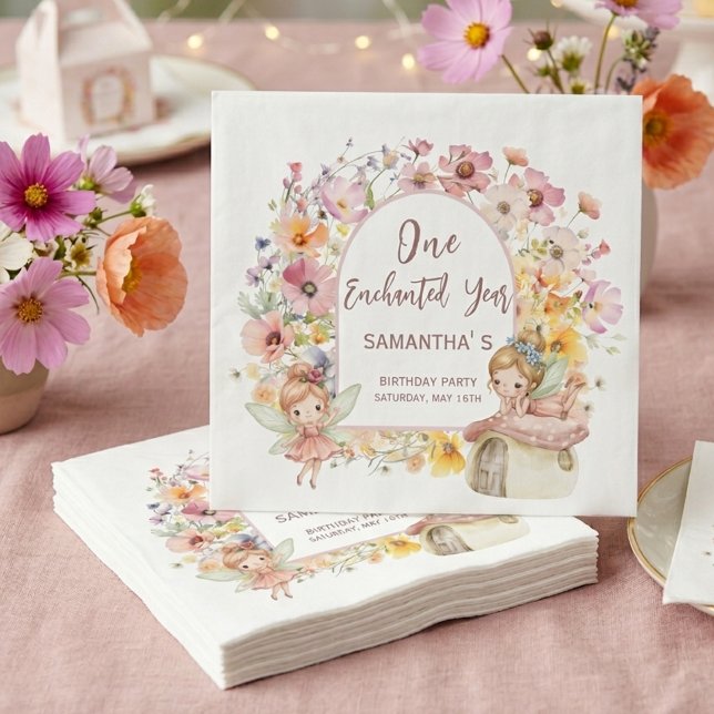 Drömlik Sagoland Första Födelsedag Pappersservett (Dreamy Fairyland First Birthday Napkins)