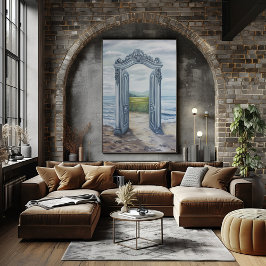 Drömlik utsmyckad dörröppning till mystisk landska poster