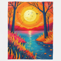 Drömlik Vibrant Solnedgång Sjöskaog Illustration