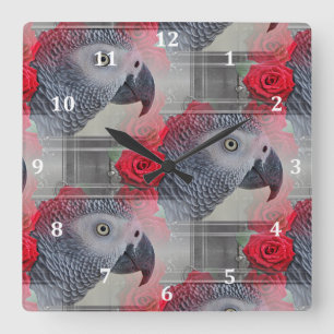 Drömlika afrikanska grå färg med röd ros fyrkantig klocka