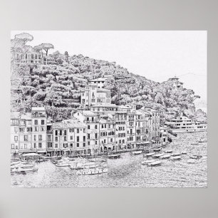 Drömlika romantiska Portofino, italienaffisch Poster
