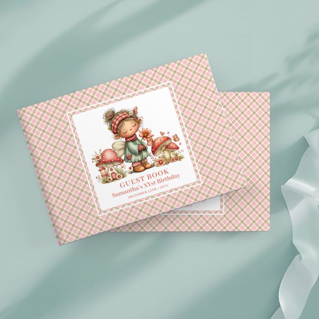 Drömlika Sagorosa Blommor Svamp Gästbok (Dreamy Fairy Pink Flowers Mushroom Guest Book)