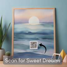 Drömlikt akvarell havssolnedgång med musik QR-kod