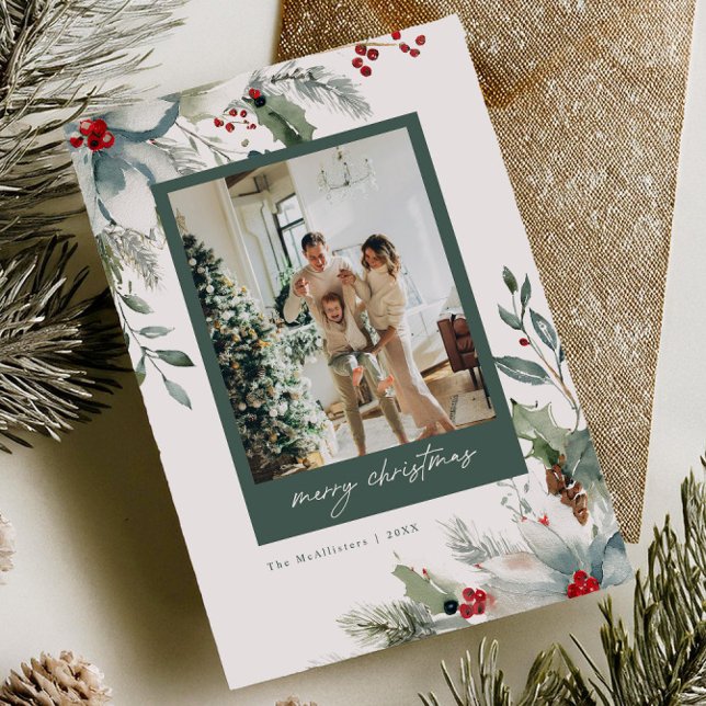 Drömlikt julkort med vattenfärg och blommor (Skapare uppladdad)