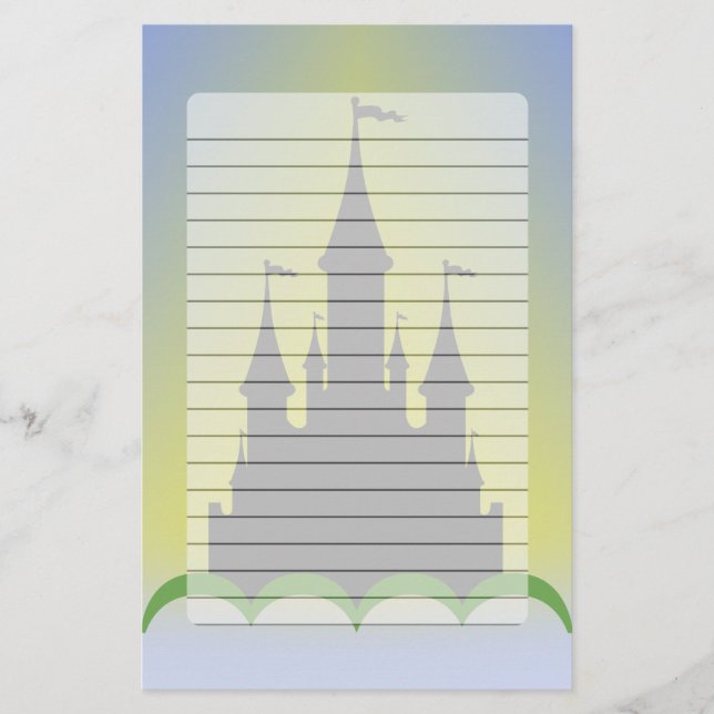 Drömlikt slott för dag i den soliga himmlen för brevpapper (Framsida)