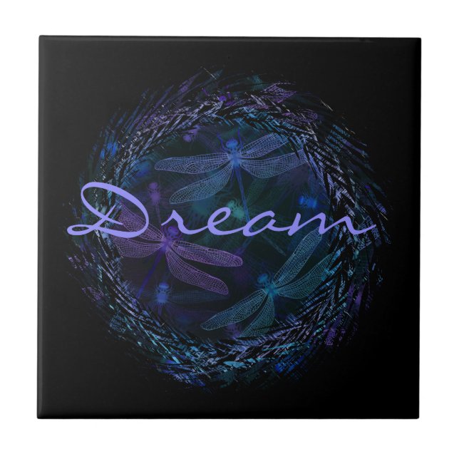 "Drömm sländan" - keramiskt belägga med tegel Kakelplatta (Framsidan)