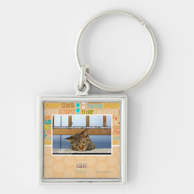 Drömma av Cheesburgers Fyrkantig Silverfärgad Nyckelring (Framsidan)