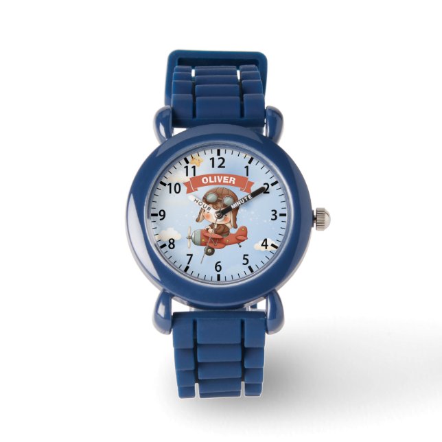 Drömmande Baby Aviator i röd flygplan Armbandsur (Framsida)