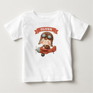 Drömmande Baby Pilot i Röd Flygplan T Shirt