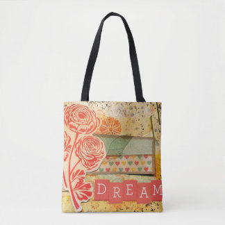 Drömmande blomster collage canvas shoppingbag tygkasse