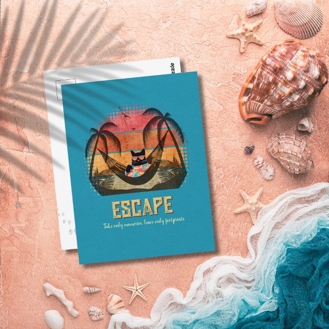Drömmande Cool Katt's Tropiska Utnöje Vykort (Daydreaming Cool Cat's Tropical Escape Postcard)