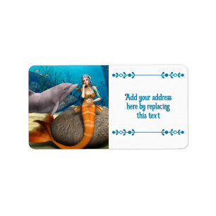 Drömmande Havsjungfru Delfin Undervattens Fantasy Adressetikett
