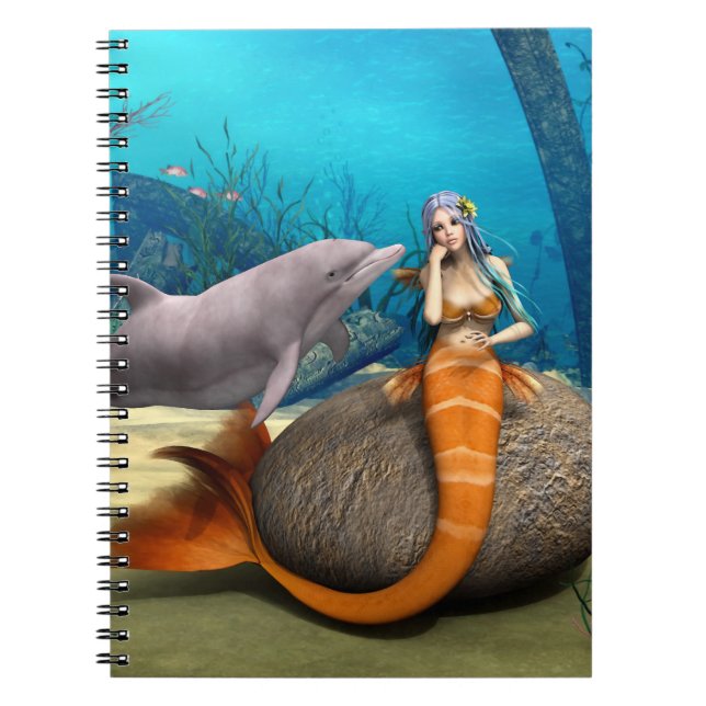 Drömmande Havsjungfru Delfin Undervattens Fantasy  Anteckningsbok (Framsidan)