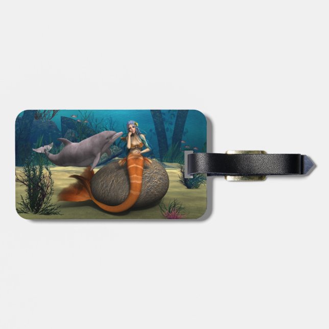 Drömmande Havsjungfru Delfin Undervattens Fantasy  Bagagebricka (Baksida Vågrät)