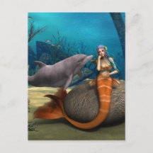 Drömmande Havsjungfru Delfin Undervattens Fantasy