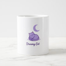 Drömmande Katt Måne Kaffemugg | Söt Lila Katt Pres