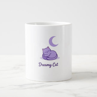 Drömmande Katt Måne Kaffemugg | Söt Lila Katt Pres Jumbo Mugg