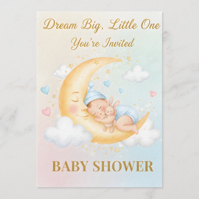Drömmande månbaby shower-inbjudan - sovande baby inbjudningar (Framsida)