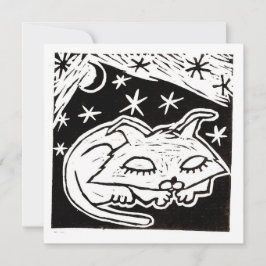 Drömmande mellan stjärnorna Katt linocut Inbjudningar