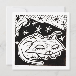 Drömmande mellan stjärnorna Katt linocut Inbjudningar
